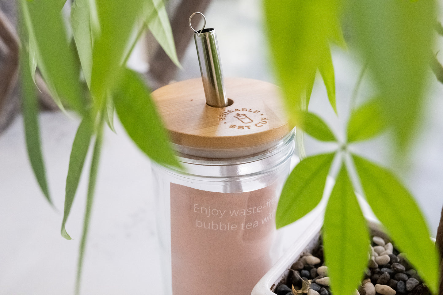 Bubble Tea Cup with Bamboo Lid
